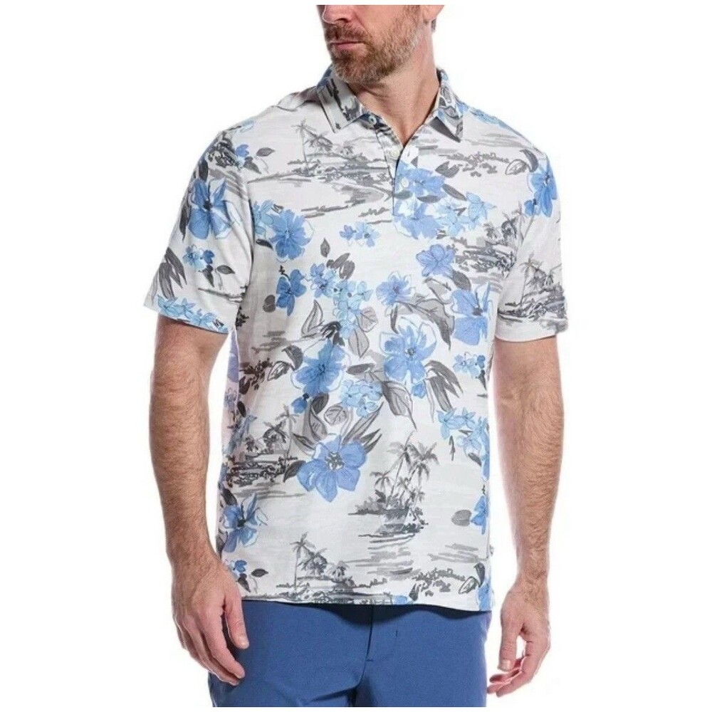 Tommy Bahama Waikiki Waves Polo Shirt Infinity Pool Floral Blue Medium